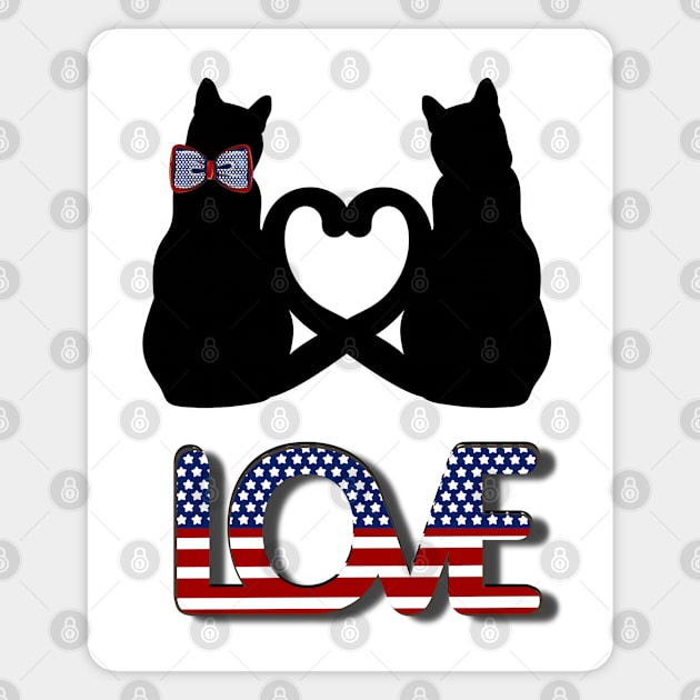 Love in American style and two black cats with tails creating a heart Magnet by Blue Butterfly Designs 